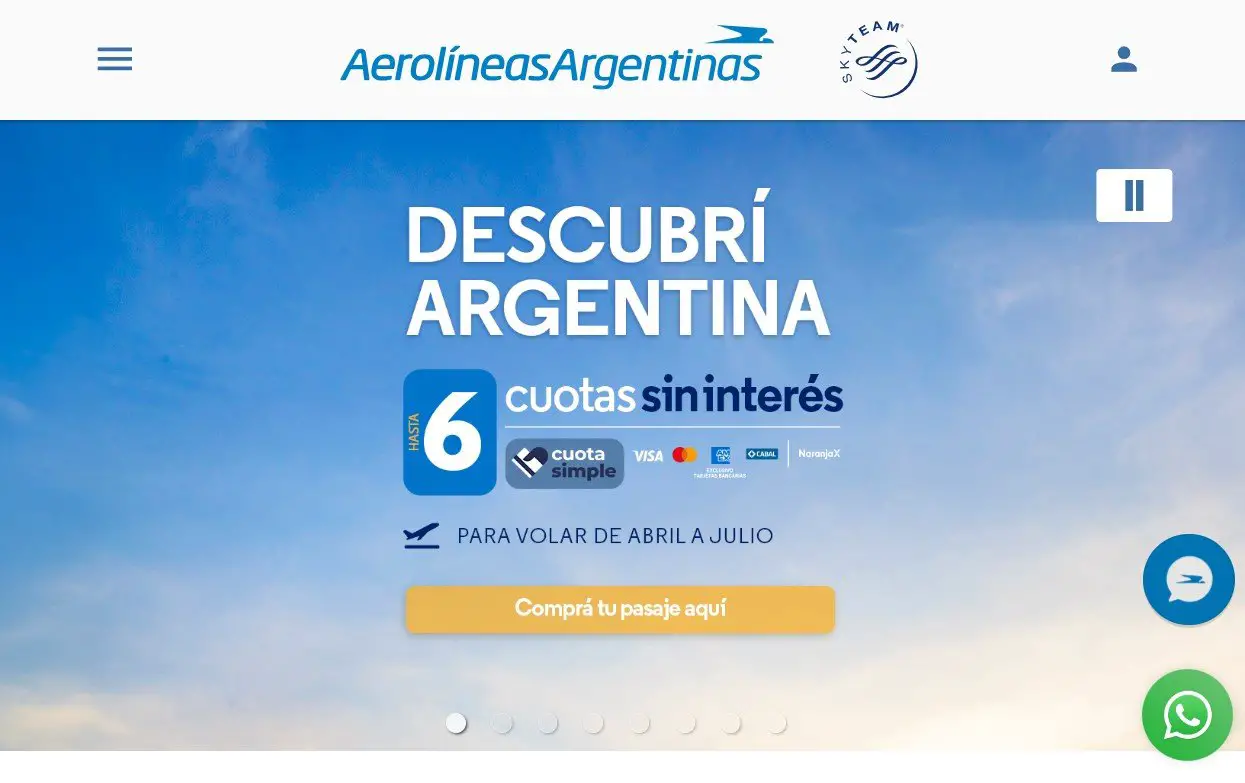 Sitio Web de Aerolíneas Argentinas