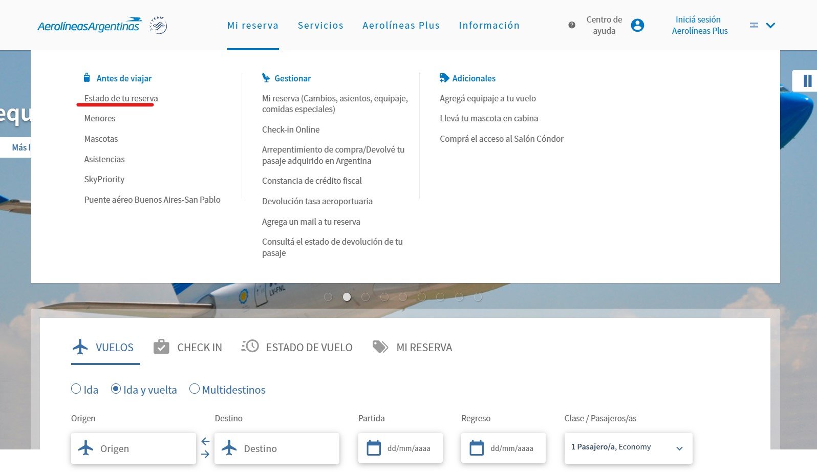 estado de reserva aerolineas argentinas